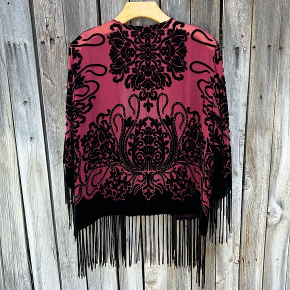 Vintage Y2K R&K Evening Silk Velvet Beaded Kimono Red Black S - Picture 8 of 17